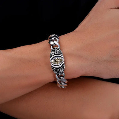 【50% de descuento】✨【Fabricado en plata pura】🔥Pulsera vintage para hombre con diseño de la suerte, estilo punk urbano, fabricada a mano para un look único
