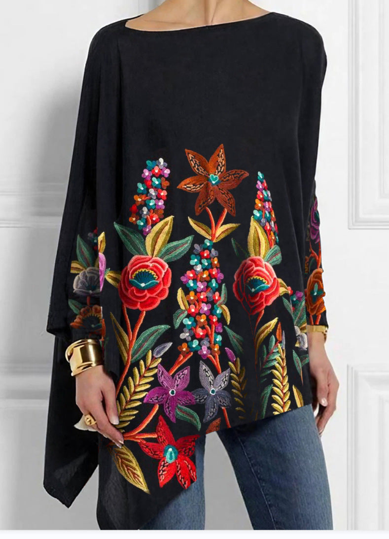 🌷🌸【S-5XL】2025 nuevo otoño e invierno mujeres top estampado retro tops sueltos.🌞