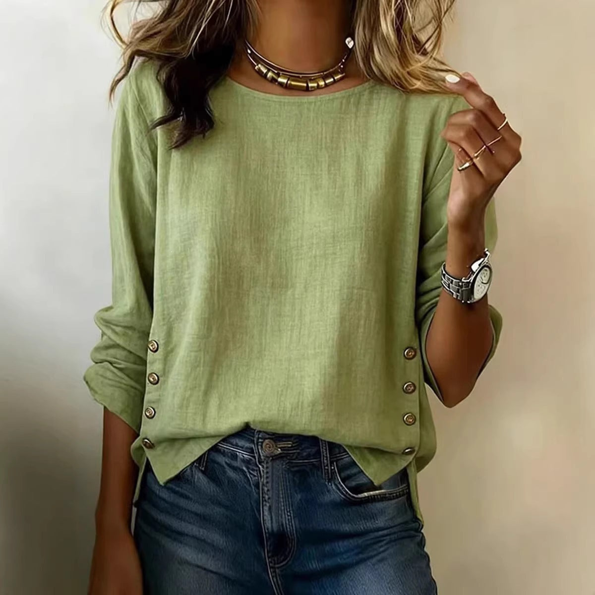 ✨【S-3XL】Camisa de mujer cómoda de algodón y lino, corte informal y holgado, diseño con botones.