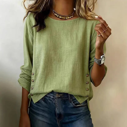 ✨【S-3XL】Camisa de mujer cómoda de algodón y lino, corte informal y holgado, diseño con botones.