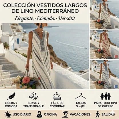 💎2026 Alta calidad💎【S-4XL】Vestido de mujer de algodón y lino con cuello en V, transpirable y suave, cómodo de llevar