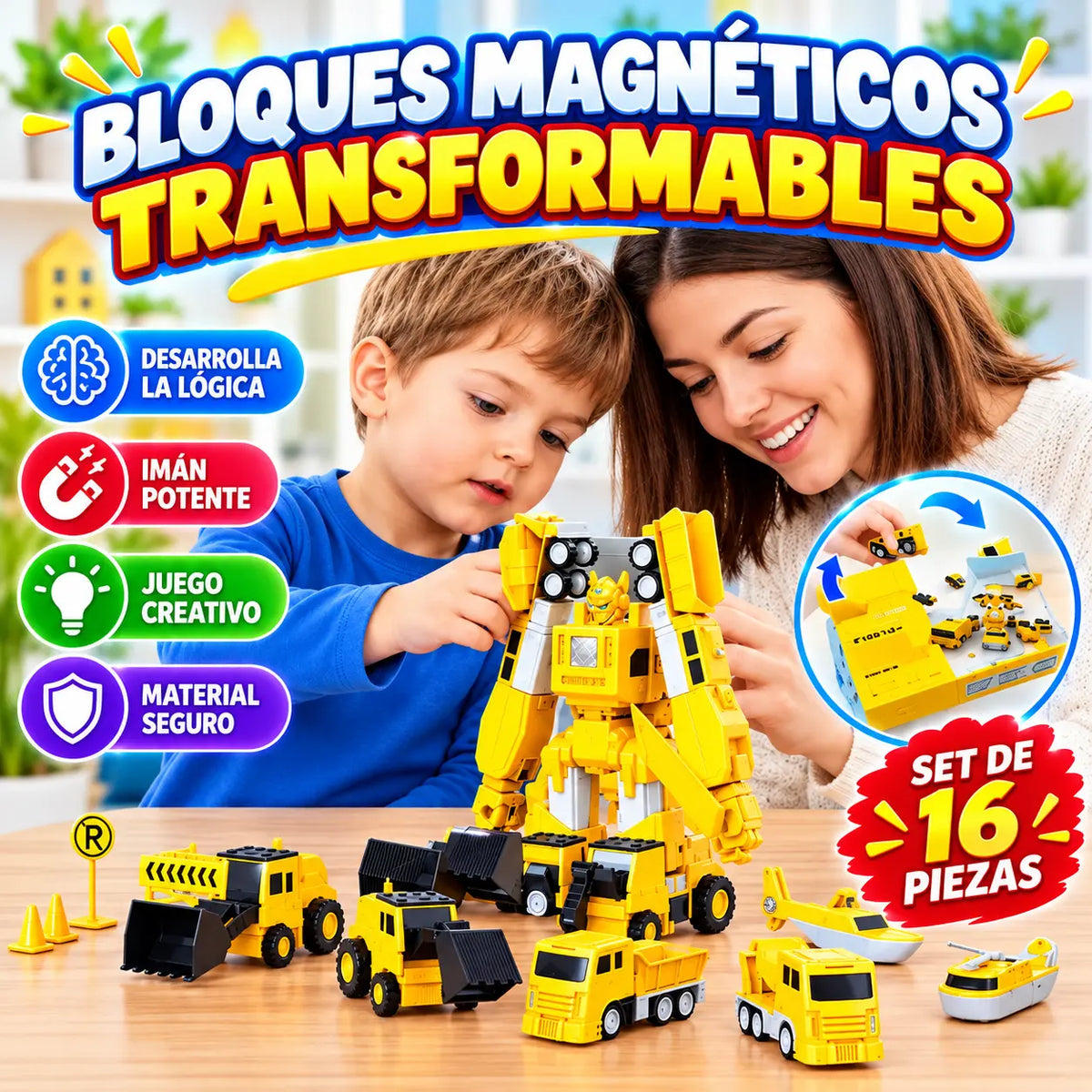 【50% OFF】🤖【16 piezas】Bloques de construcción magnéticos Transformers, juguetes educativos