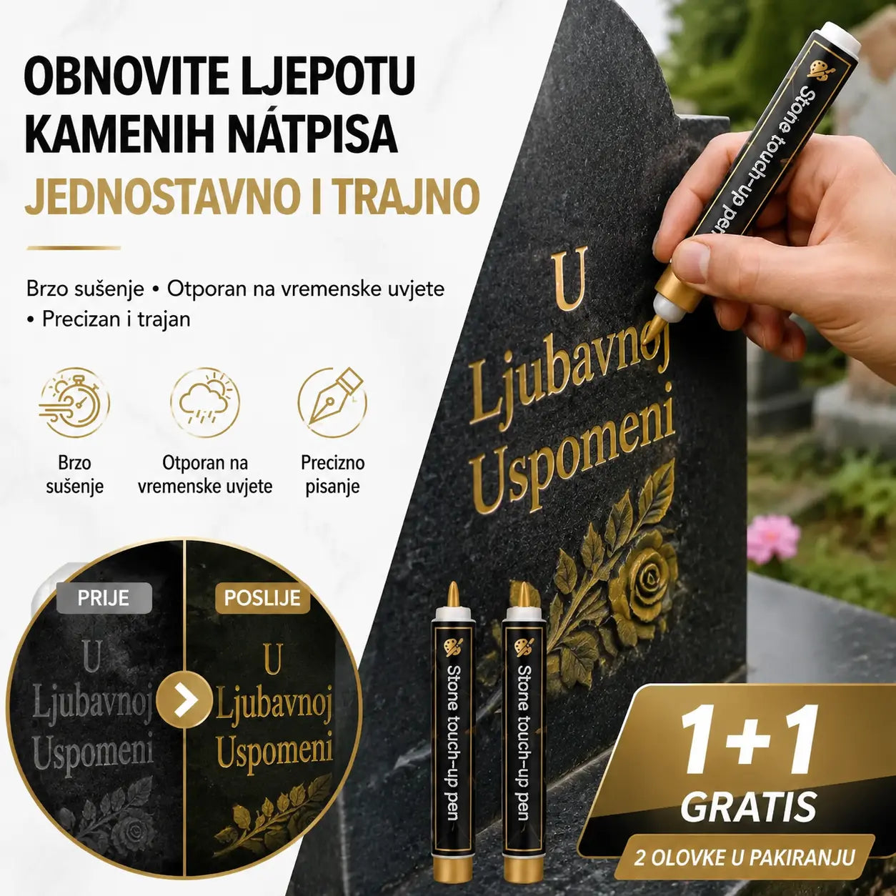 【Kupite jedan, dobijte jedan gratis】🖍️ Vodootporna i otporna na blijeđenje olovka za popravak i ponovno oslikavanje natpisa na kamenim pločama.