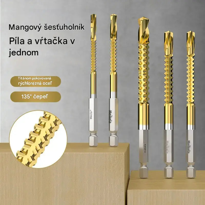 🛠️🔧(6 piezas)Broca helicoidal de acero de alta velocidad con revestimiento de titanio 2 en 1 – Vástago hexagonal, adecuada para taladrar y ranurar madera y metal🔩