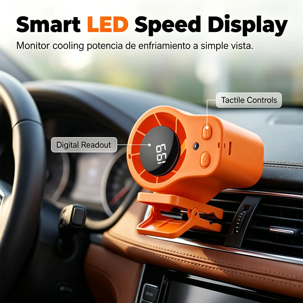 🌀 Ventilador manos libres con pantalla LED, clip integrado y 199 niveles de ajuste