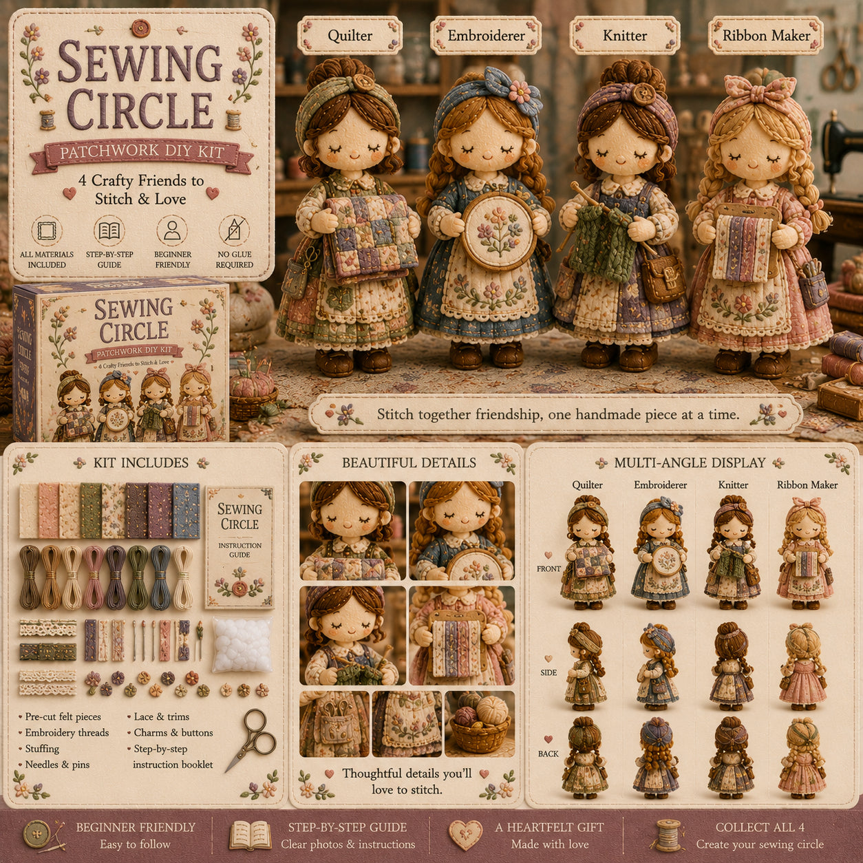 🎁Último día: ¡Disfruta de un 49% de descuento! 🧵 Kit de patchwork para armar en miniatura de la serie Garden Companions  en miniatura.