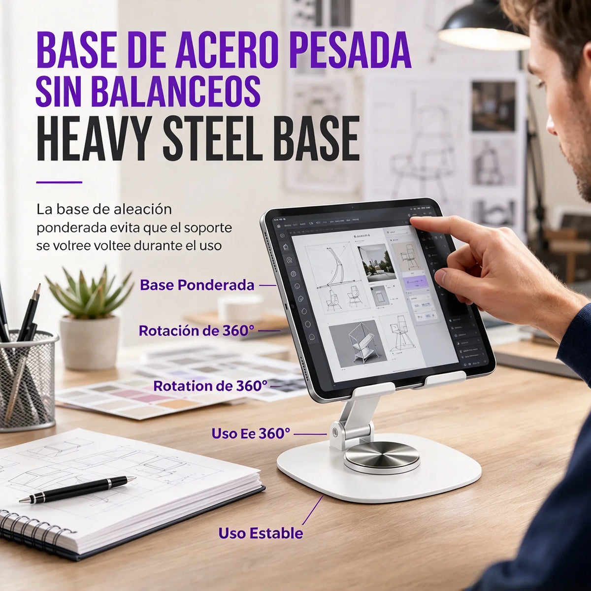 📢📢 50 % de descuento ✨ Soporte premium para teléfono móvil, totalmente metálico – base de escritorio con rotación de 360°