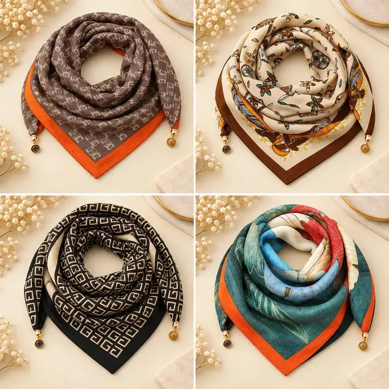 ✨【Pack de 4】Pañuelos elegantes para mujer con cierre magnético – Estampados, fáciles de poner y sin necesidad de hacer nudos