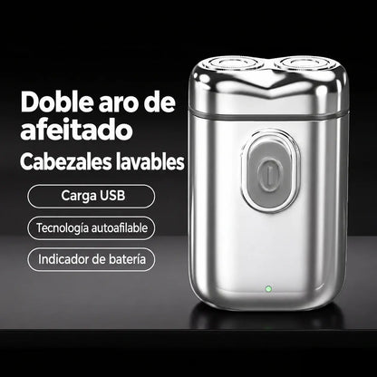 🧡 Mini afeitadora eléctrica portátil para hombre – Doble cabezal rotativo, recargable por USB, compacta y fácil de transportar ⚡
