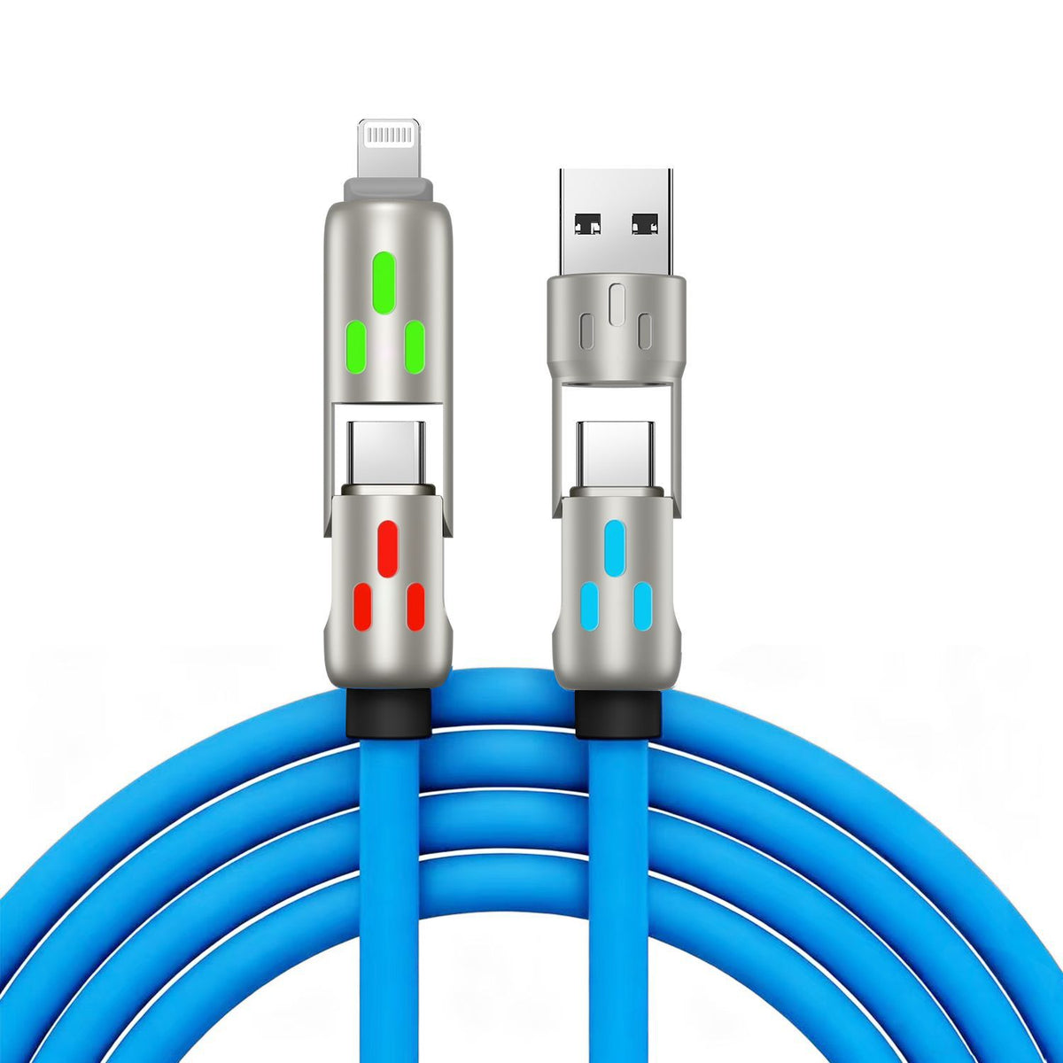 🔥 【2 kusy za 22 €】 🔥 (2 metre dlhý) 4-v-1 PD 240W kábel – rýchle nabíjanie (USB‑C, Lightning a USB‑A), hliník a silikón, synchronizácia dát ⚡📱