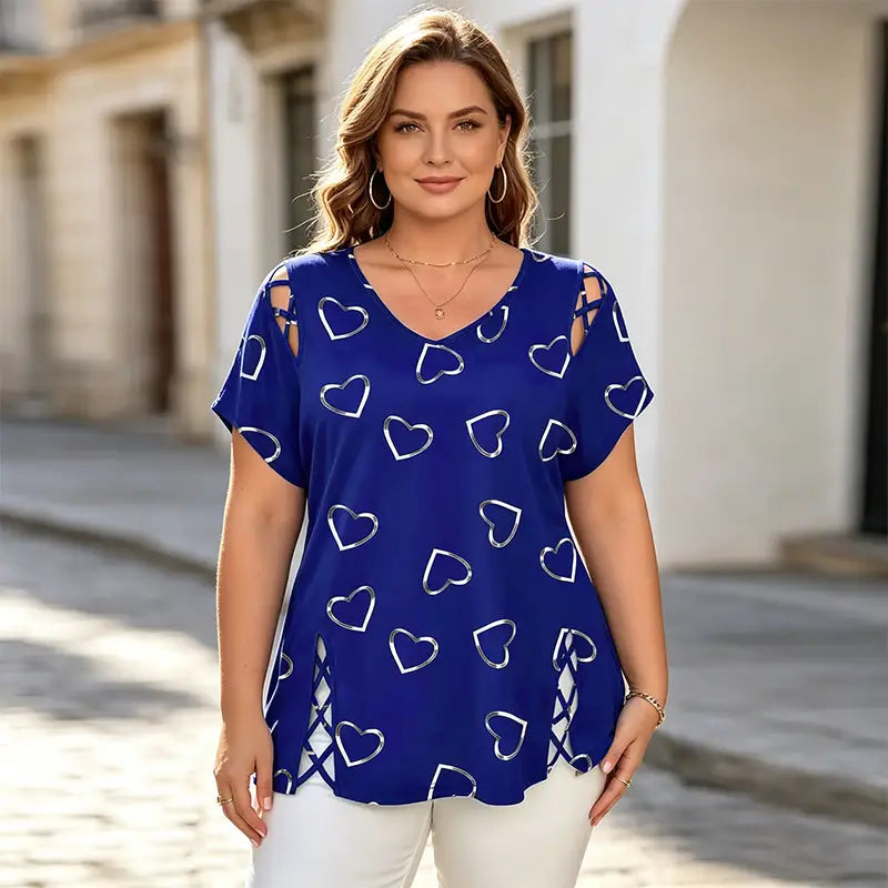 👚【S-5XL】Modna koszulka z dekoltem w serek i wycięciem w kształcie serca