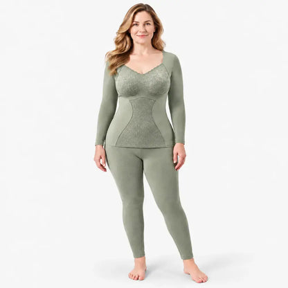 【M-XXL】Conjunto de ropa interior térmica para mujer – con aislamiento, grueso, incluye relleno, de calentamiento rápido; adecuado para otoño e invierno