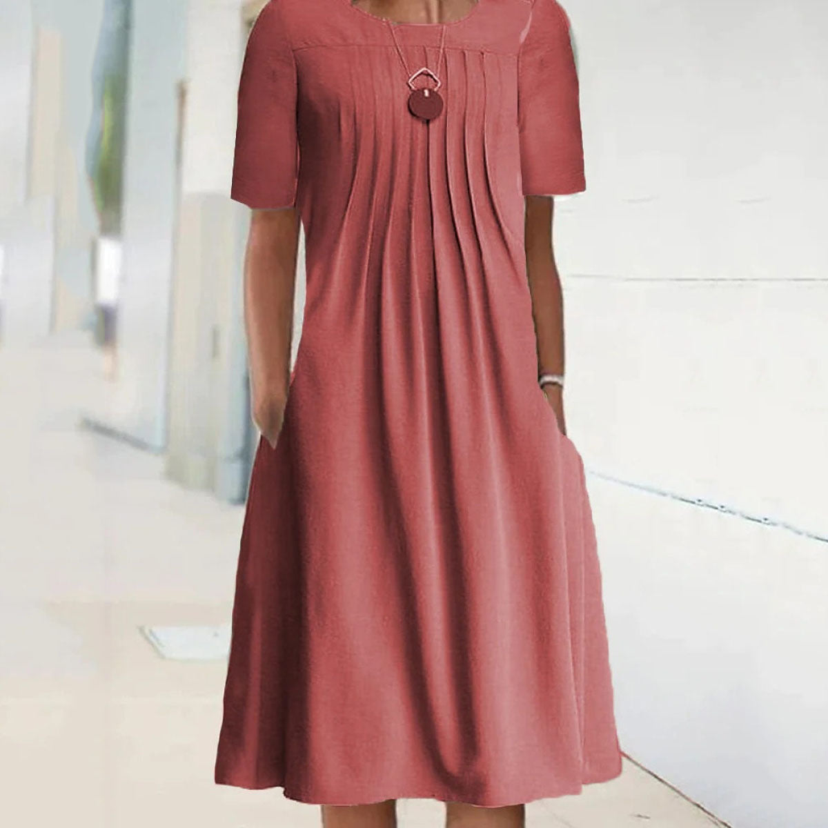 👗🌷【S-3XL】Nové letné ležérne jednofarebné šaty s okrúhlym výstrihom a krátkym rukávom z bavlny a ľanu z roku 2025