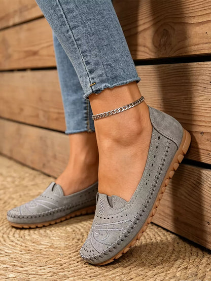 【36-43】Bailarinas casuales perforadas de estilo retro | Suela suave, comodidad para el día a día | Sin cordones, tallas grandes