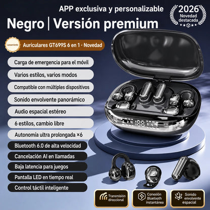 Auriculares inalámbricos GT699S 6 en 1 con múltiples estilos y estuche de emergencia ✨