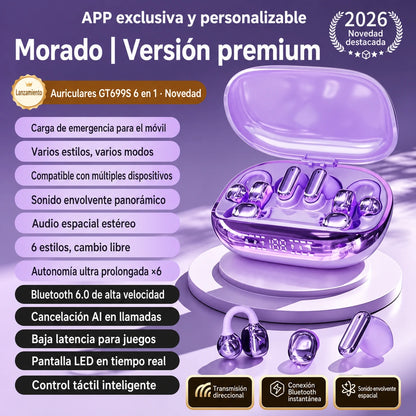 Auriculares inalámbricos GT699S 6 en 1 con múltiples estilos y estuche de emergencia ✨