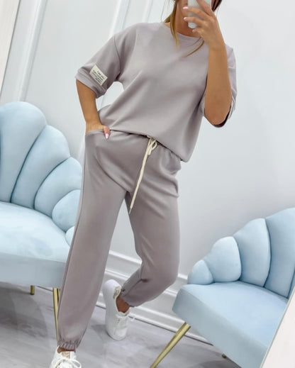 ⏳ ¡Oferta por tiempo limitado! ⏰ Conjunto casual para mujer de top liso y pantalón