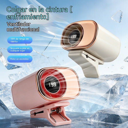 🔥 Ventilador Portátil con Clip Integrado para Cinturón 🏃‍♂️ Ventilador Manos Libres USB con 199 Niveles y Pantalla LED ⚡