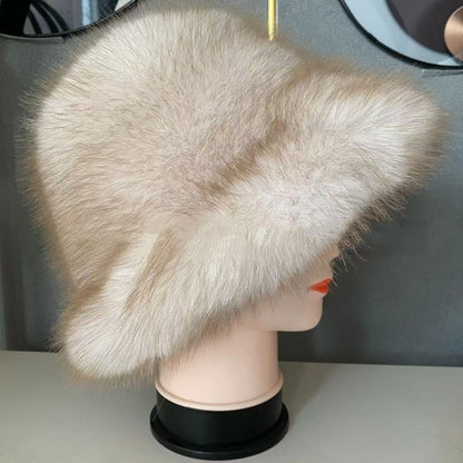 👒Zľava -47%🔥 Dámska teplá jesenná a zimná čiapka s veľkou krempou a kopulou z líšky