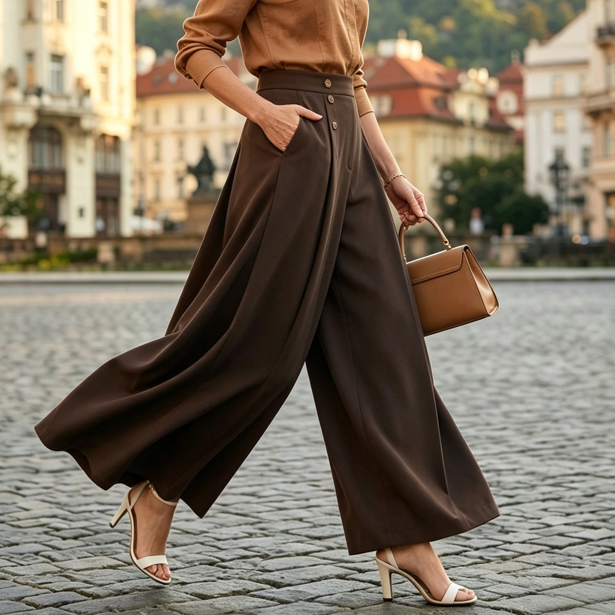 🔥【M-5XL】Elegantné dámske skladané nohavice s vysokým pásom a širokými nohavicami, voľný strih, lichotiace postave, priedušné a pohodlné v lete.