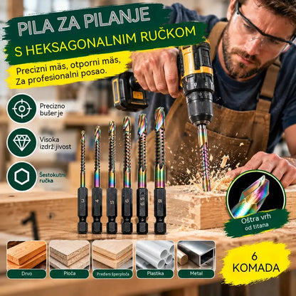 🛠️🔧(Set od 6 komada) 2-u-1 spiralna svrdla od brzoreznog čelika (HSS) s titanskim premazom – sa šesterokutnim prihvatom, prikladna za bušenje i izradu utora u drvu i metalu🔩