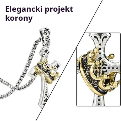 👑✝️ Naszyjnik vintage z krzyżem i koroną – symbol wiary, siły i codziennej ochrony