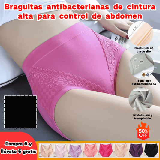 🔥🩲【6 piezas】 Último día - 50% de DESCUENTO - Ropa interior antibacteriana de talle alto con control de abdomen