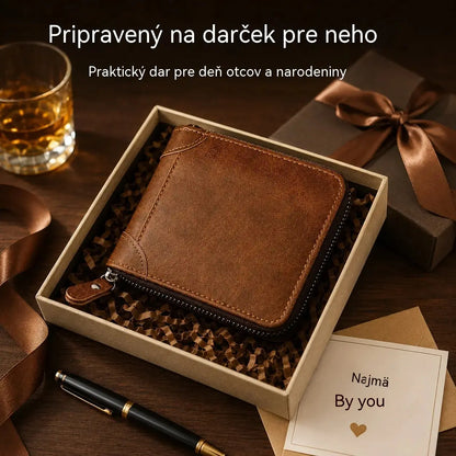 ✨🎁Retro pánska peňaženka z umelej kože so zipsom, puzdrom na karty/skladacou peňaženkou na mince.