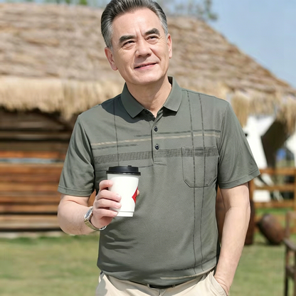Polo/camiseta de manga corta para hombre, ideal para verano, para personas de mediana edad y mayores; fresco y antibacteriano.
