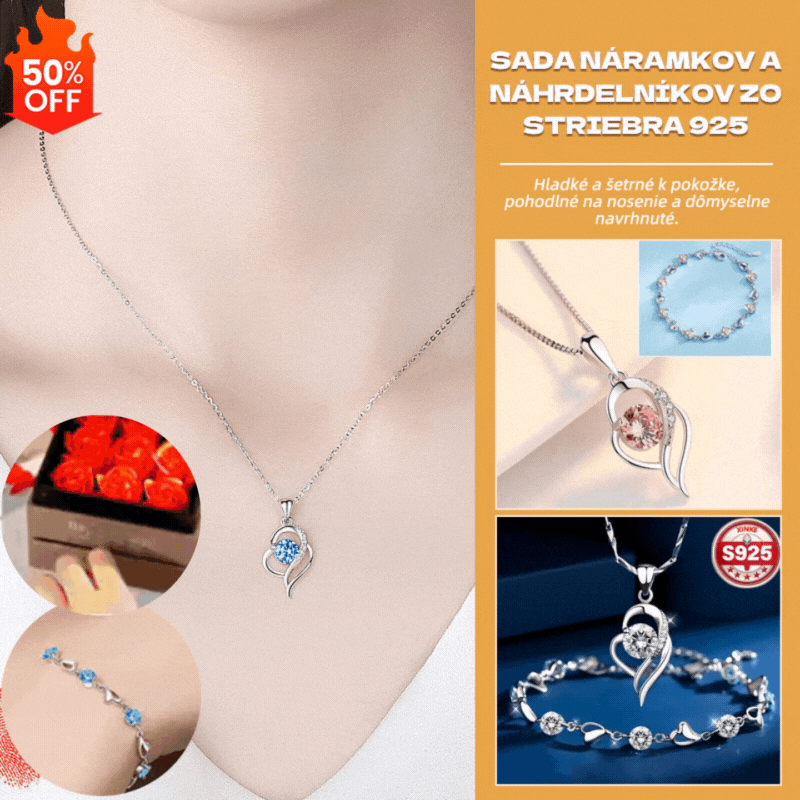 ✨💎【50 % zľava】Sada náramku a náhrdelníka zo striebra 925 Srdce oceánu