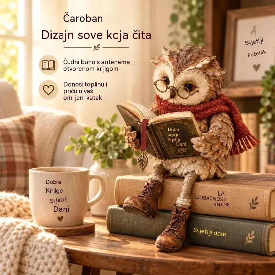 50% popusta na ograničeno vrijeme!  Preslatka figurica sove za čitanje