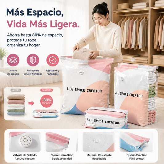 🧳【Juego de 5 piezas 29 euros】💨 Bolsa de almacenamiento al vacío grande y compresible: no requiere bomba, es a prueba de fugas e ideal para ahorrar espacio en maletas y en casa ✈️