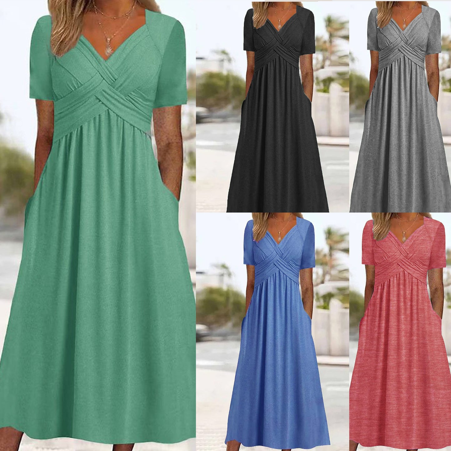 🔥🔥【50% OFF】🔥🔥👗【S-3XL】2025 jarné a letné nové jednofarebné módne jednoduché ležérne šaty