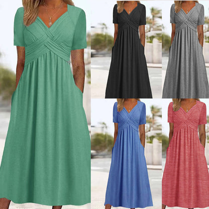 🔥🔥【50% OFF】🔥🔥👗【S-3XL】2025 jarné a letné nové jednofarebné módne jednoduché ležérne šaty