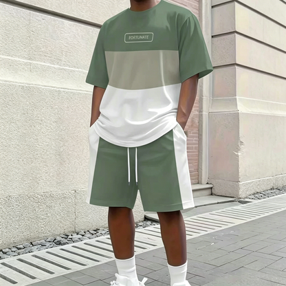 【Pago contra entrega】Conjunto deportivo de verano de 2 piezas para hombre: cómoda camiseta de manga corta y pantalones cortos para el día a día y el hogar.