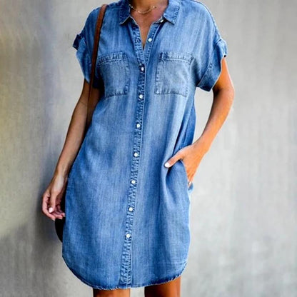 🔥【Venta directa de fábrica】【S-5XL】Vestido vaquero de manga corta