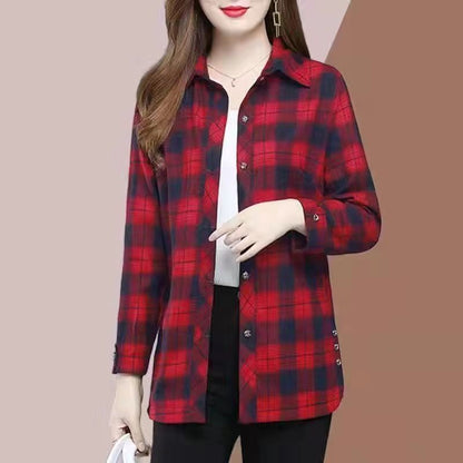 【🎁Časovo obmedzená ponuka】💕【XL-5XL】Nová módna a všestranná jesenná dámska kockovaná košeľa  3759789