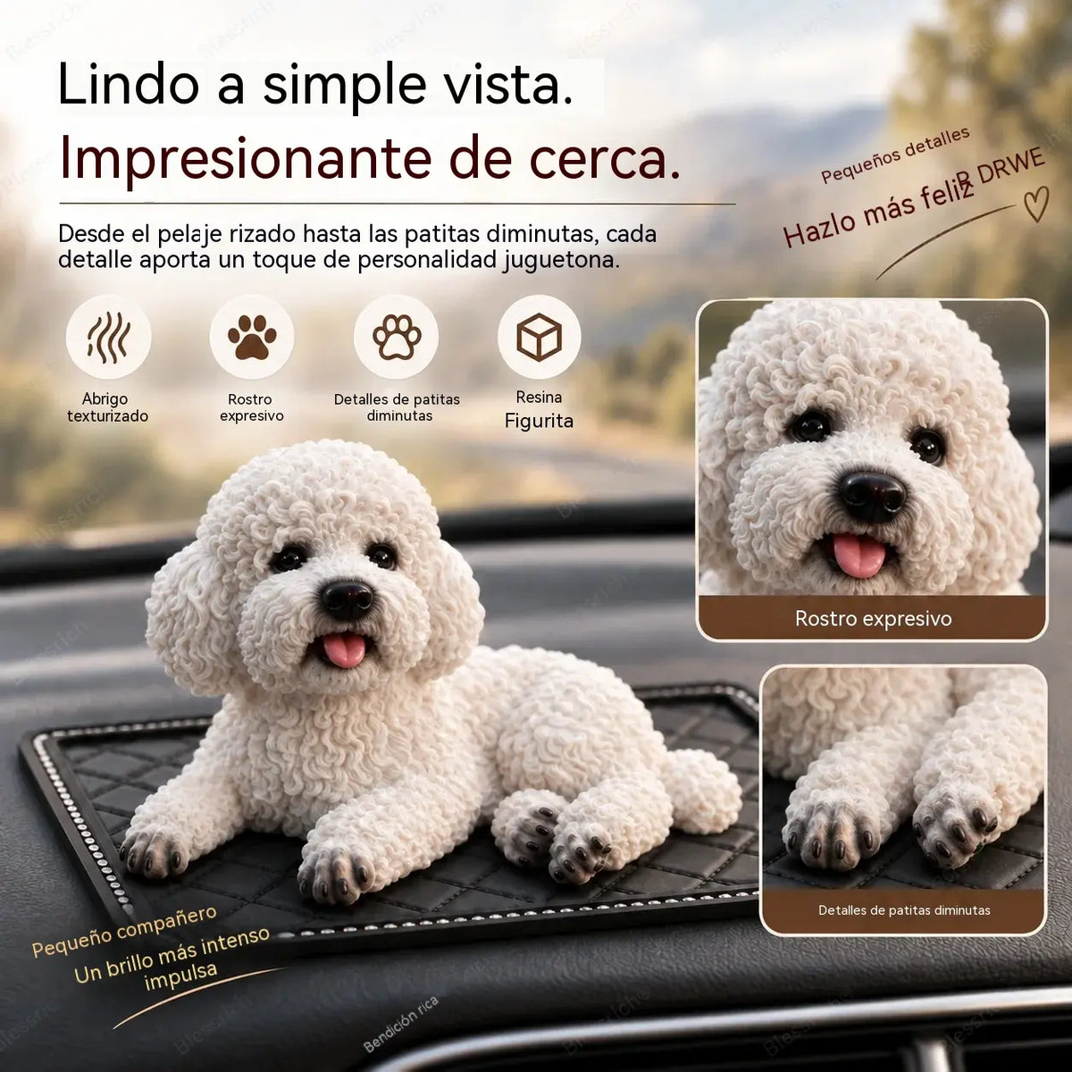 🐶✨Adorno de caniche para coche: la mejora más adorable para el salpicadero