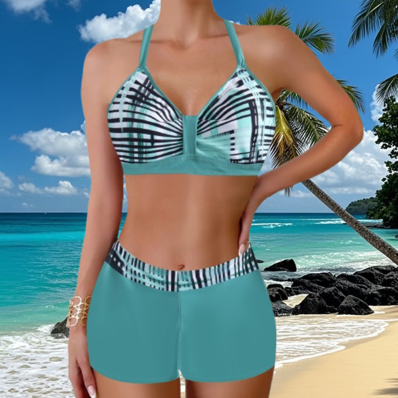 🏖️👙【50% de descuento por tiempo limitado】🌴【S-5XL】Conjunto de traje de baño estampado de vacaciones en la playa 2026