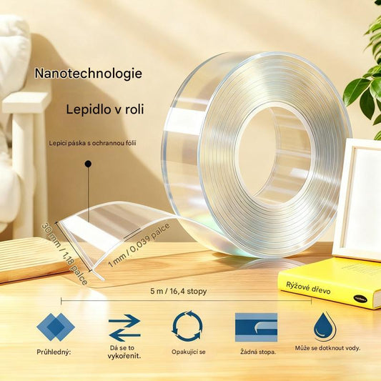 💧 【2objemu】Oboustranná nano-lepicí páska s vysokou viskozitou, průhledná akrylová, voděodolná a prachotěsná