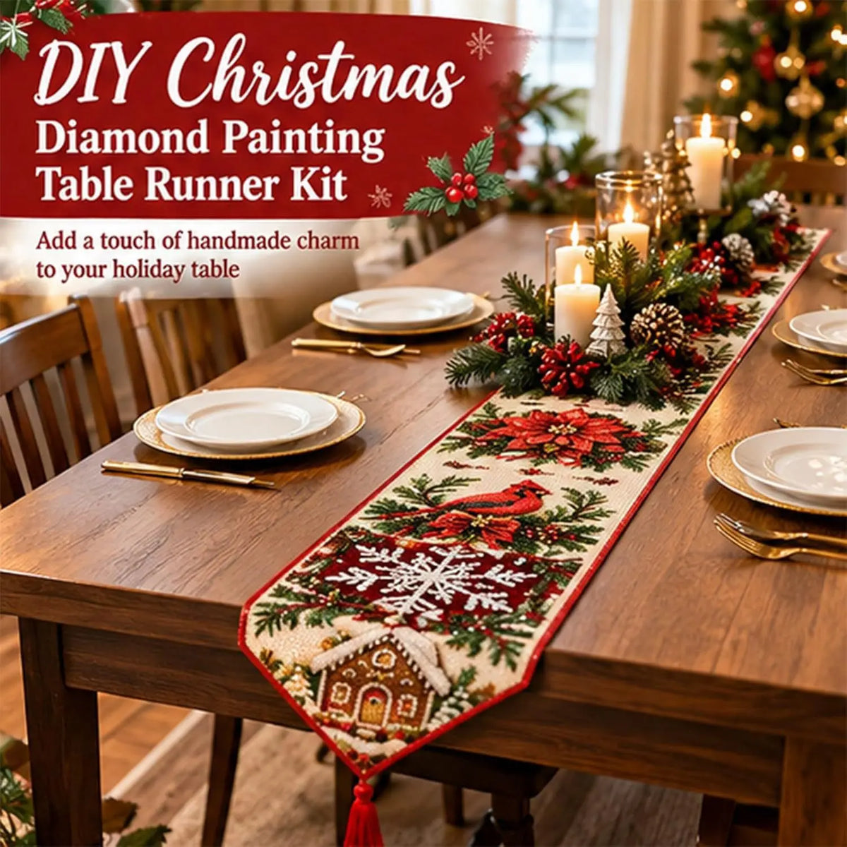 ✨ Kit de camino de mesa navideño con pintura de diamantes para hacer tú mismo