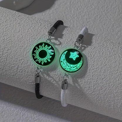 🎁💖Set de 2 pulseras Sol y Luna: joyas brillantes para parejas que viven un amor a distancia.