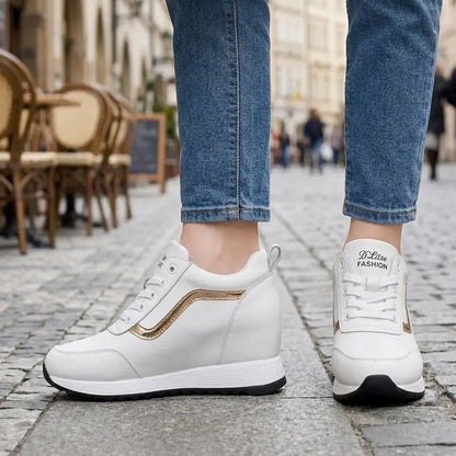 👠Zapatillas de plataforma para mujer con cuña oculta - Zapatos casuales de cuero estilo coreano - Suela gruesa, calzado deportivo cómodo