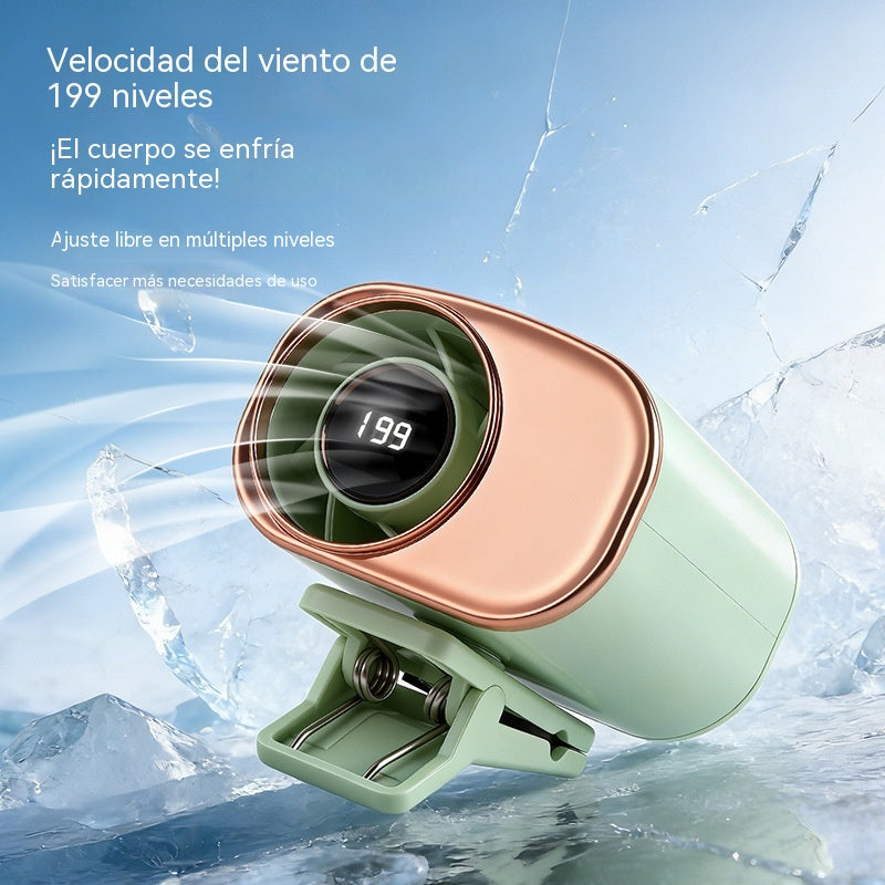 🔥 Ventilador Portátil con Clip Integrado para Cinturón 🏃‍♂️ Ventilador Manos Libres USB con 199 Niveles y Pantalla LED ⚡
