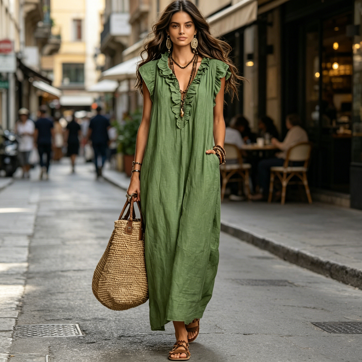 👑 Vestido Maxi Estilo Bohemio con Escote en V 🌿 Elegante Vestido Floral para Mujer (Moda 2026)