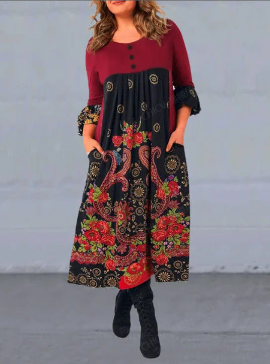 ☀️【Tallas S-5XL】👗Nuevo vestido casual de manga larga con estampado retro cómodo para primavera/verano