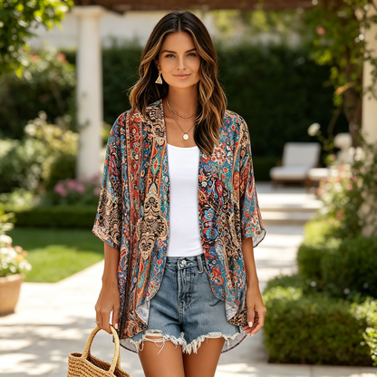🌸Camisa Holgada de Mujer 2026, Blusa Estilo Kimono con Mangas Abombadas y Estampado Floral