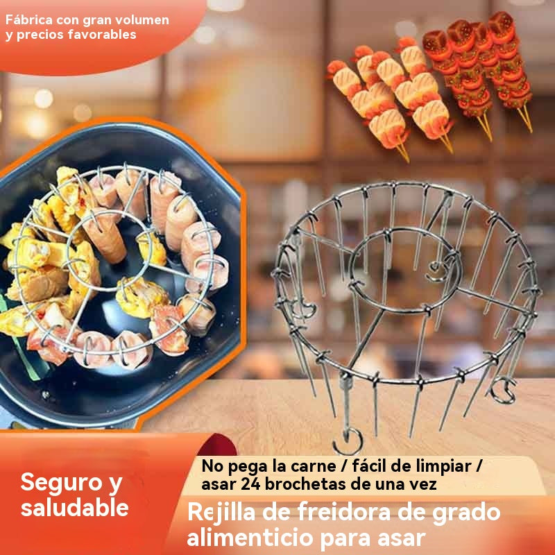 【💥Acero Inoxidable 304】🍢🍖🍗Parrilla con 24 brochetas, apta para freidoras de aire y hornos