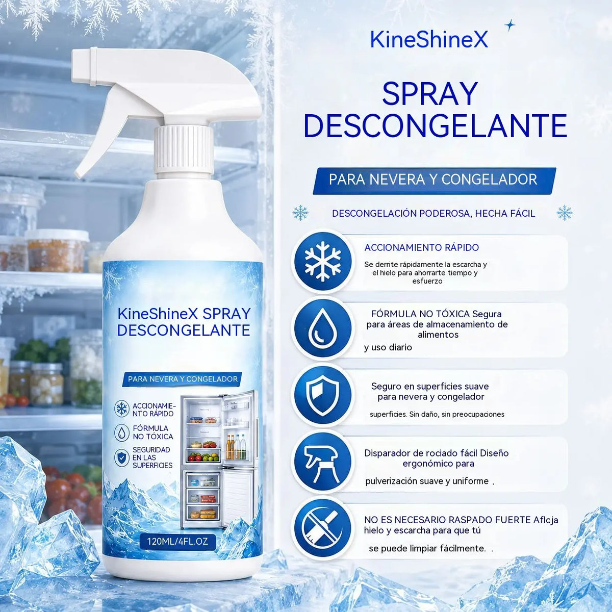 🔥【2 botellas por 28 euros】❄️ Nuevo spray descongelante 2026 🧡 Elimina rápidamente el hielo del congelador