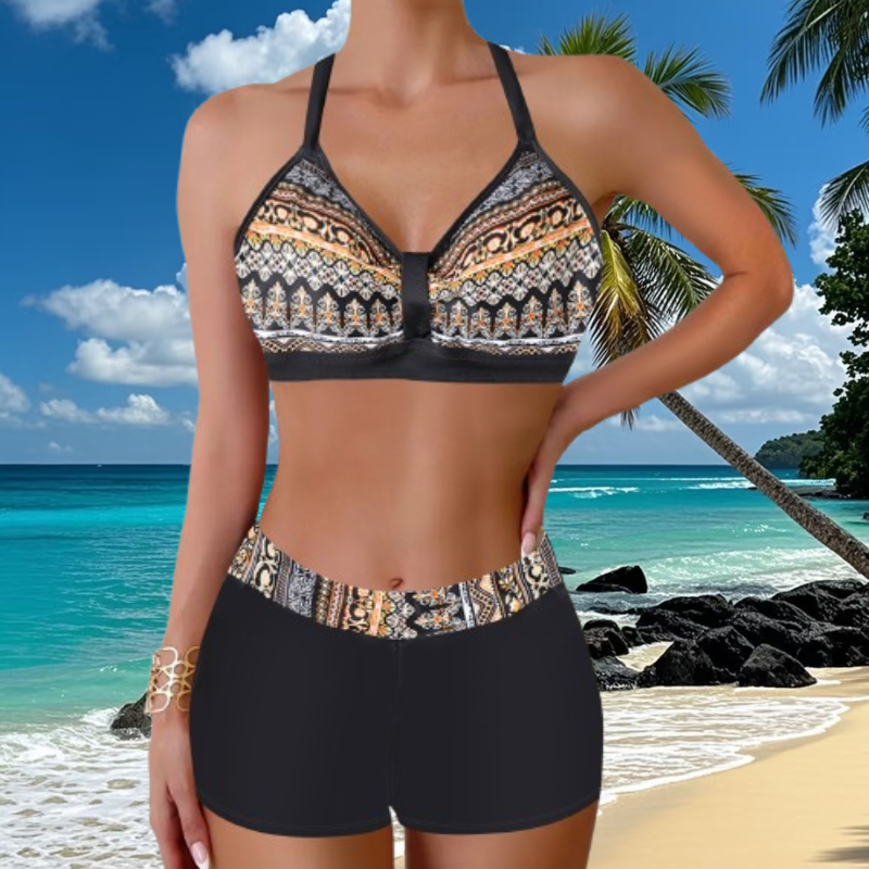 🏖️👙【50% de descuento por tiempo limitado】🌴【S-5XL】Conjunto de traje de baño estampado de vacaciones en la playa 2026